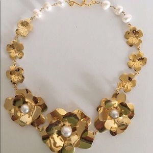 Handcrafted 24K gold plated bronze pearl collar